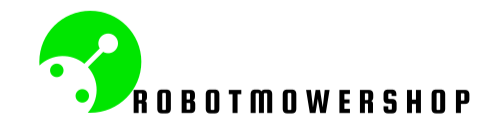 Logo of RobotMowershop with a green circular design on a white background